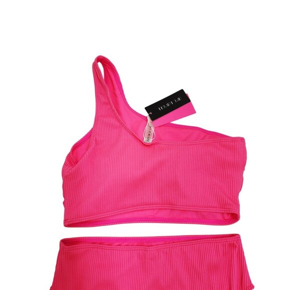 One-Shoulder Ribbed Bikini Set Swimwear Pink Womens Size S - Picture 6 of 7